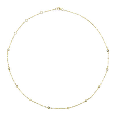 Diamond Bezel & Sparkle Chain Necklace in 14k Yellow Gold